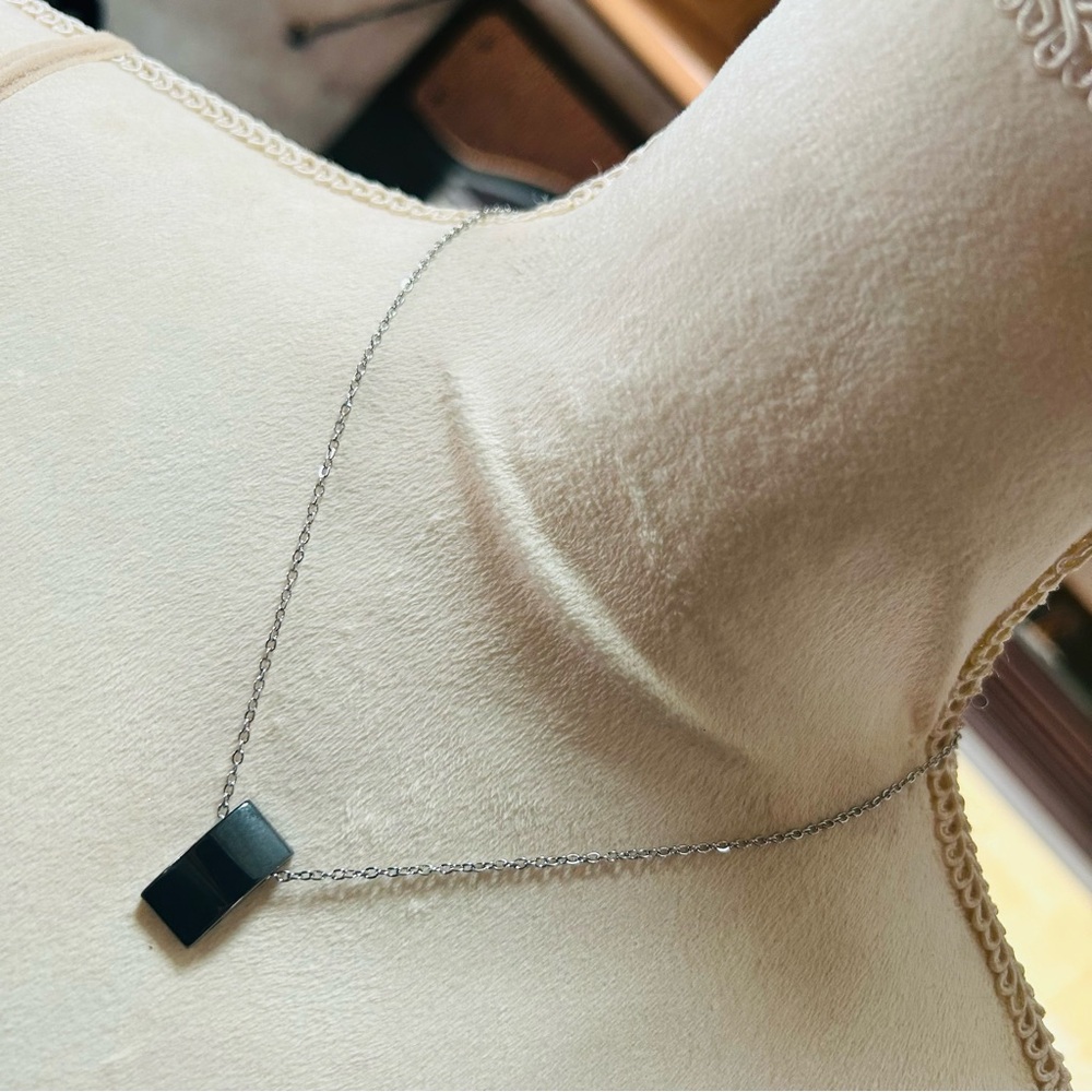 Genuine hematite slider pendant on chain necklace